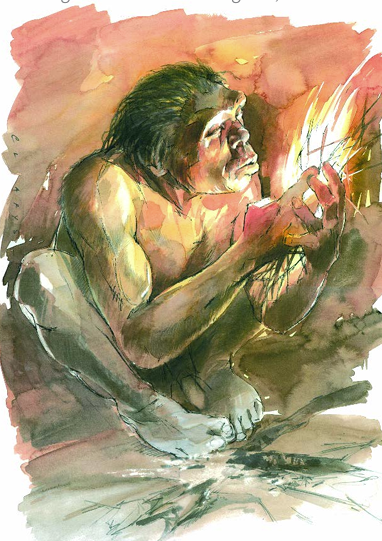 A man kindling a fire