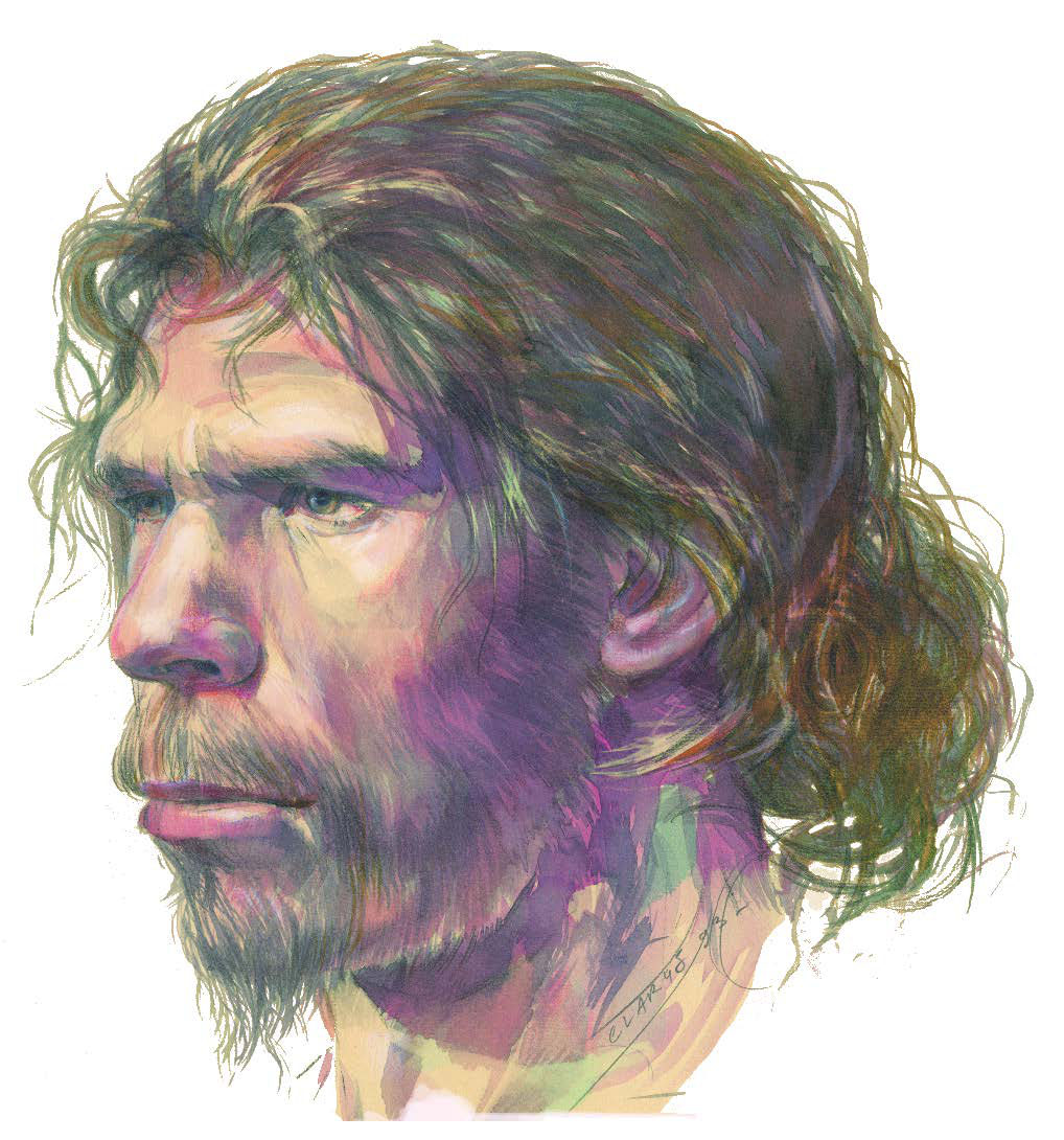Portrait of a prehistoric man looking aside