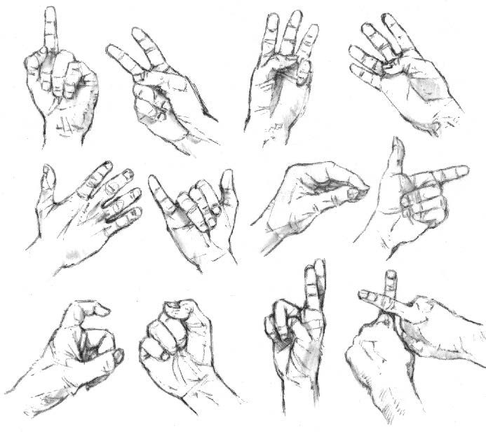 Pencil studies of hand signs